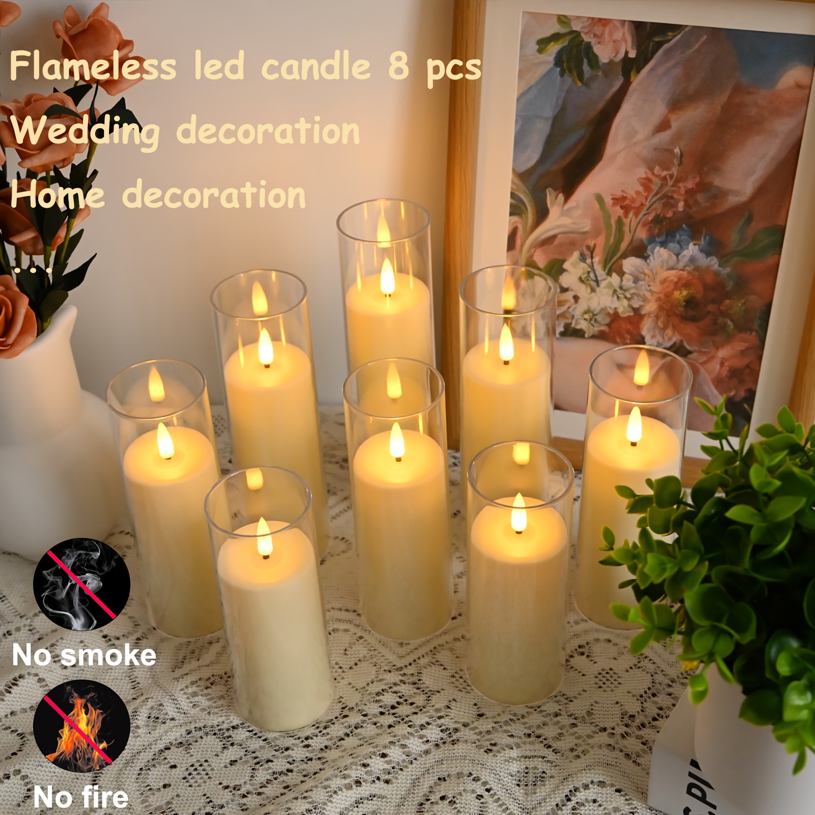 8 Stuks Flikkerende Vlamloze Kaarsen, LED Batterijgevoerde Pilaarlichtkaarsen met Afstandsbediening en Timer