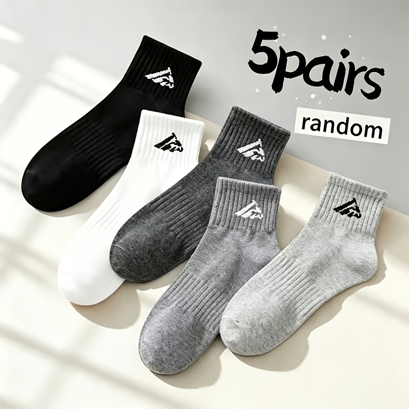 TEMU Calcetines deportivos Peak pantorrilla para , surtido de 5 pares, calcetines de color liso transpirables y cómodos, versátiles para todas , para