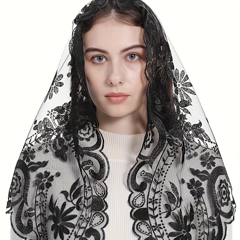 

Mass Veil Catholic Orthodox Mantilla Funeral Mourning Lace Scarf Spanish Iglesia