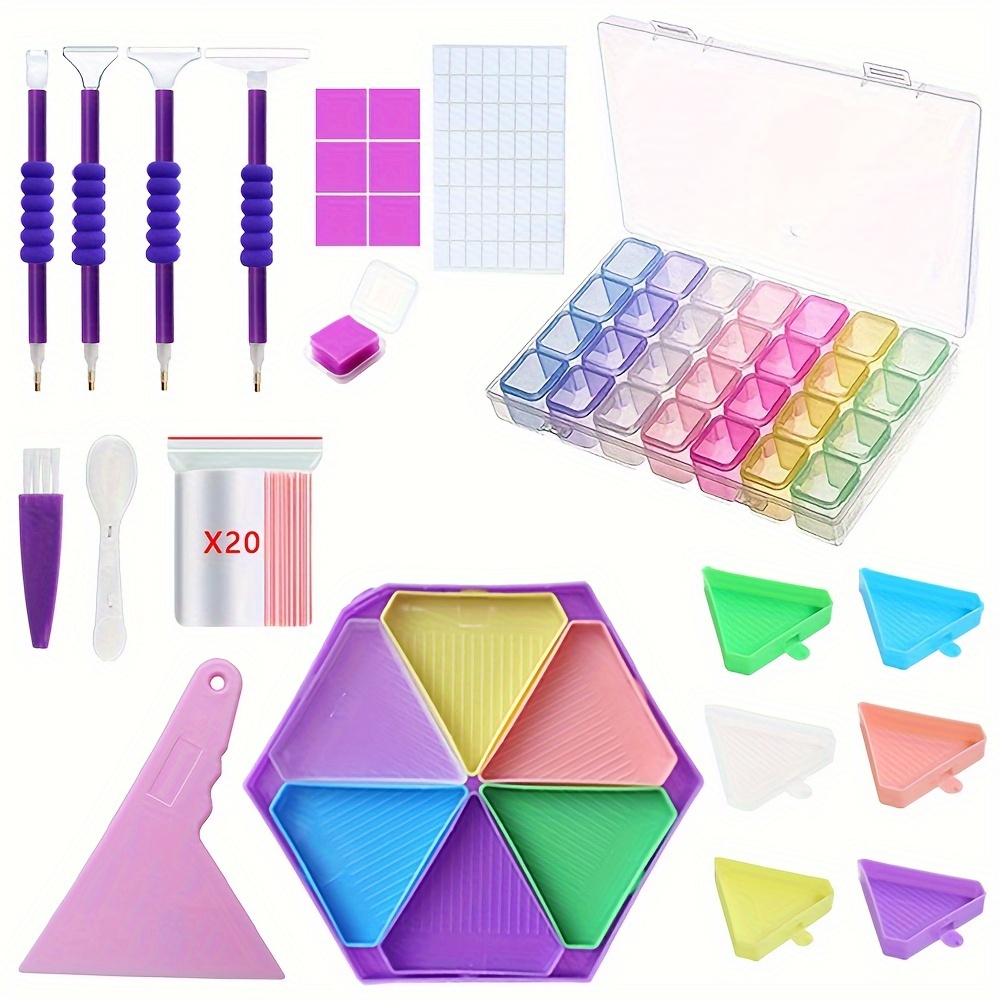 TEMU Diamond Art Painting Tools Diamond Set Mastic Fast Diamond Pen Kit Diamond Art Painting Multifunctional Flip Diamond Disk Combination Diy Diamond Embroidery Diamond Pen 28 Grids Diamond Disk Tool Set