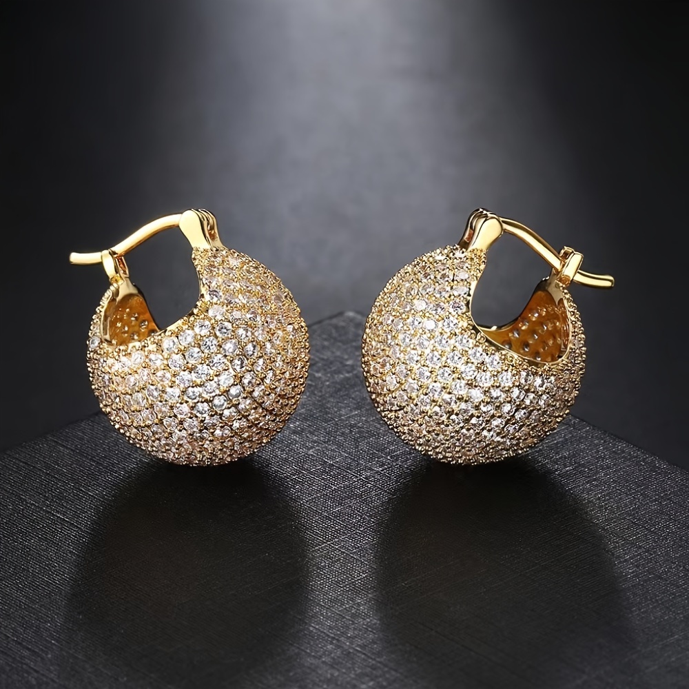 

Elegant Golden-tone Crystal Ball Earrings For Women - Sparkling Synthetic Zirconia, Hypoallergenic Brass, Parties And , Exquisite Gift, Novelty Earrings