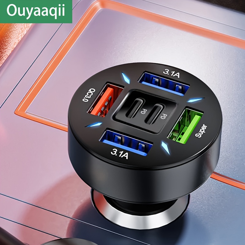 

New Car-mounted Dual Pd6 Universal Super Fast Charging Conversion Plug With Multi-function 4usb Mobile Phone Charger.