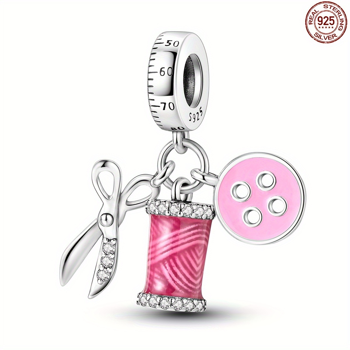 

1pc Ensemble de breloques en argent sterling 925, thème couture avec ciseaux, bobine et pendentifs bouton, fabrication de bijoux DIY, accessoire de mode pour femmes, cadeau