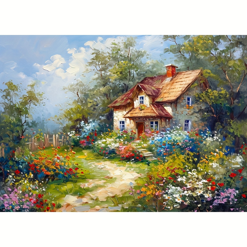 

1pc 30x40cm/11.8x15.7in Without Frame Diy Large Size 5d Artificial Diamond Art Painting Garden Bungalow, Full Rhinestone Painting, Diamond Art Embroidery Kits, Handmade Home Room Office Wall Decor