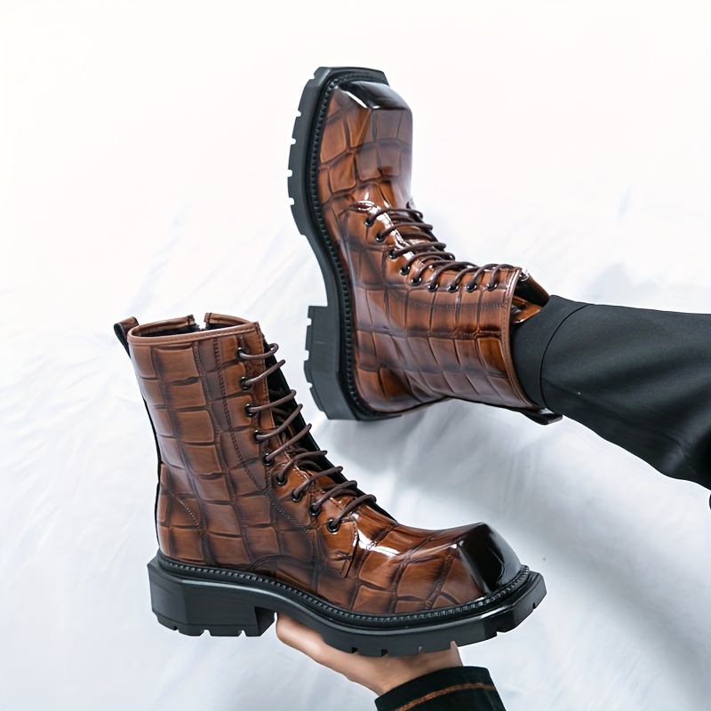 Men's Work Boots - Slip-Resistant Rubber Sole, Chunky Platform & Square Toe Design, All-Season Comfort, Gothic/Industrial Style, Black/Brown, EU 38-45 (US Men's 6-12) - Casual & Formal Booties for Men, Retro Style PU Upper & Lining, Durable Rubber Outsole, Versatile for Casual Attire & Work, Easy On/Off Design, Available in Black & Brown, Boots Shoes For Men, Botas De Trabajo Para Hombre, Botas Masculinos Para Homens, Mens Boots Shoes, Botas De Hombre,