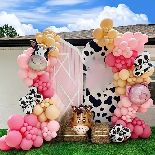 Pink Farm Pattern farm animal balloons sold on Temu United States
