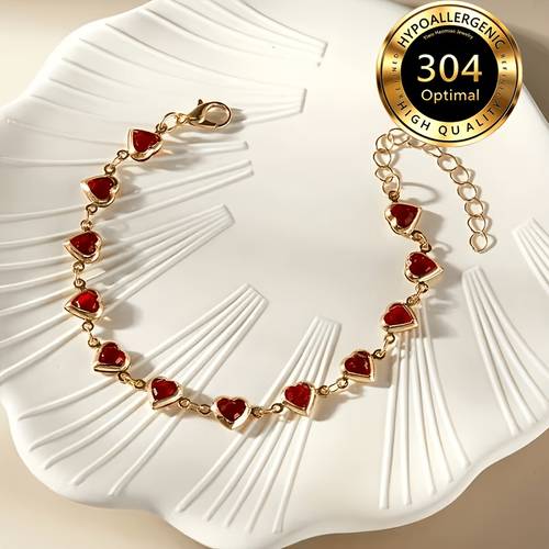 304 stainless heart womens bracelet sweet heart chain bracelet hypoallergenic anti allergy valentines day daily wear party jewelry girlfriend gift
