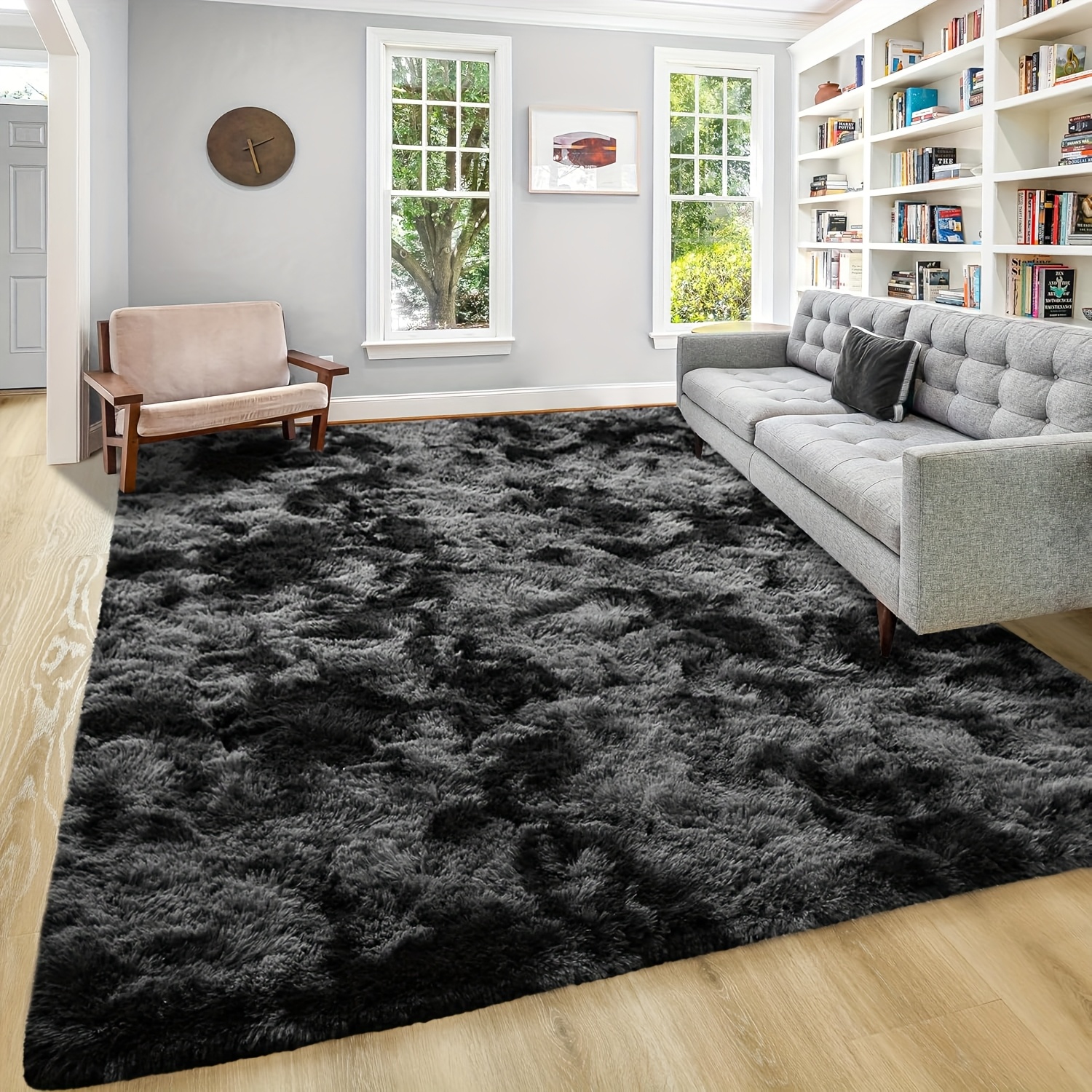 TEMU 1pc Luxurious Rectangular Shaggy Plush Carpet Rug - Soft, Fluffy, Tie-dyed, Solid, Dark-colored, Non-slip, Machine Washable - Perfect For Living
