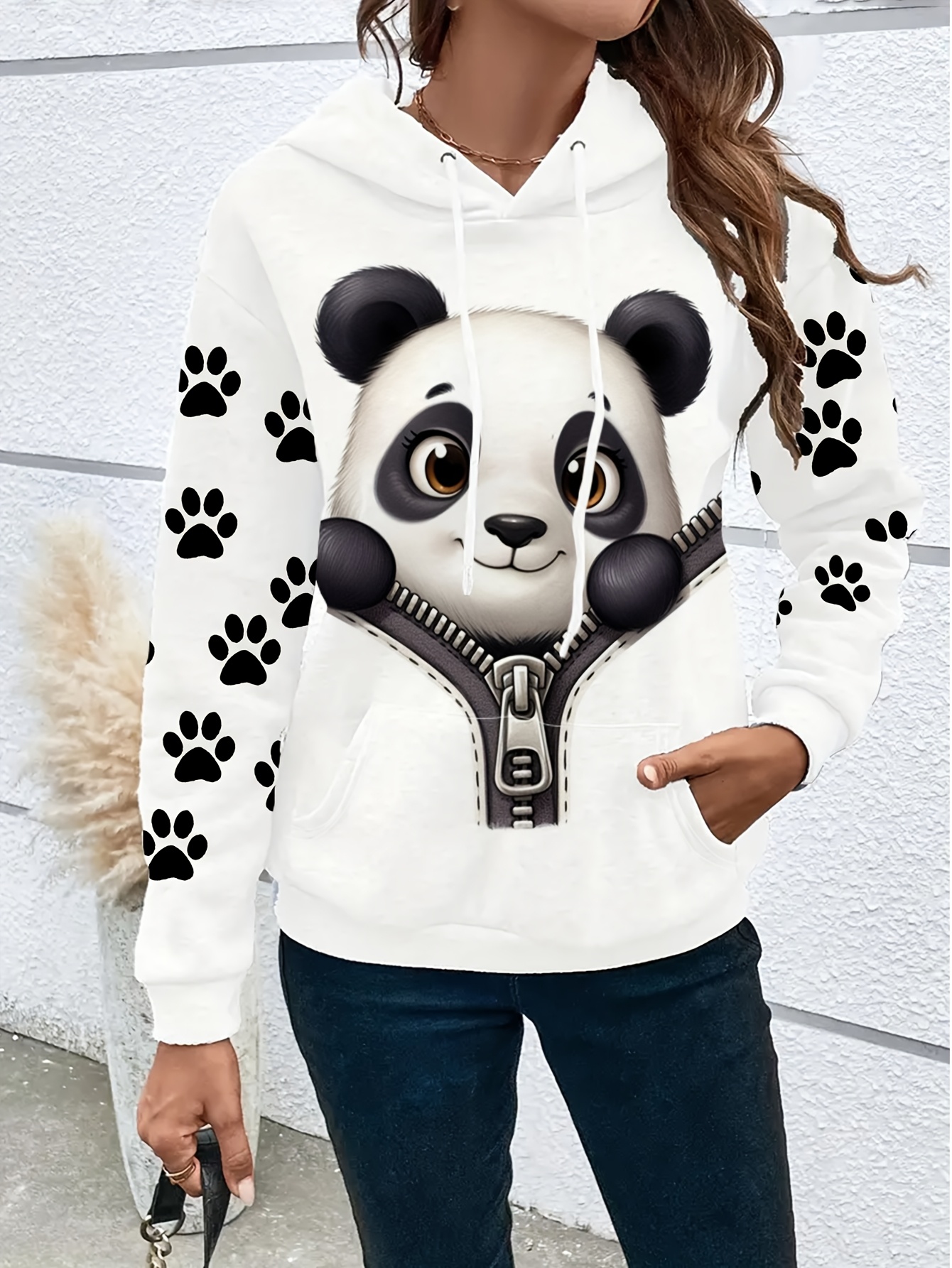 women's cute panda 3d print hoodie long sleeve pullover Temu Brazil
