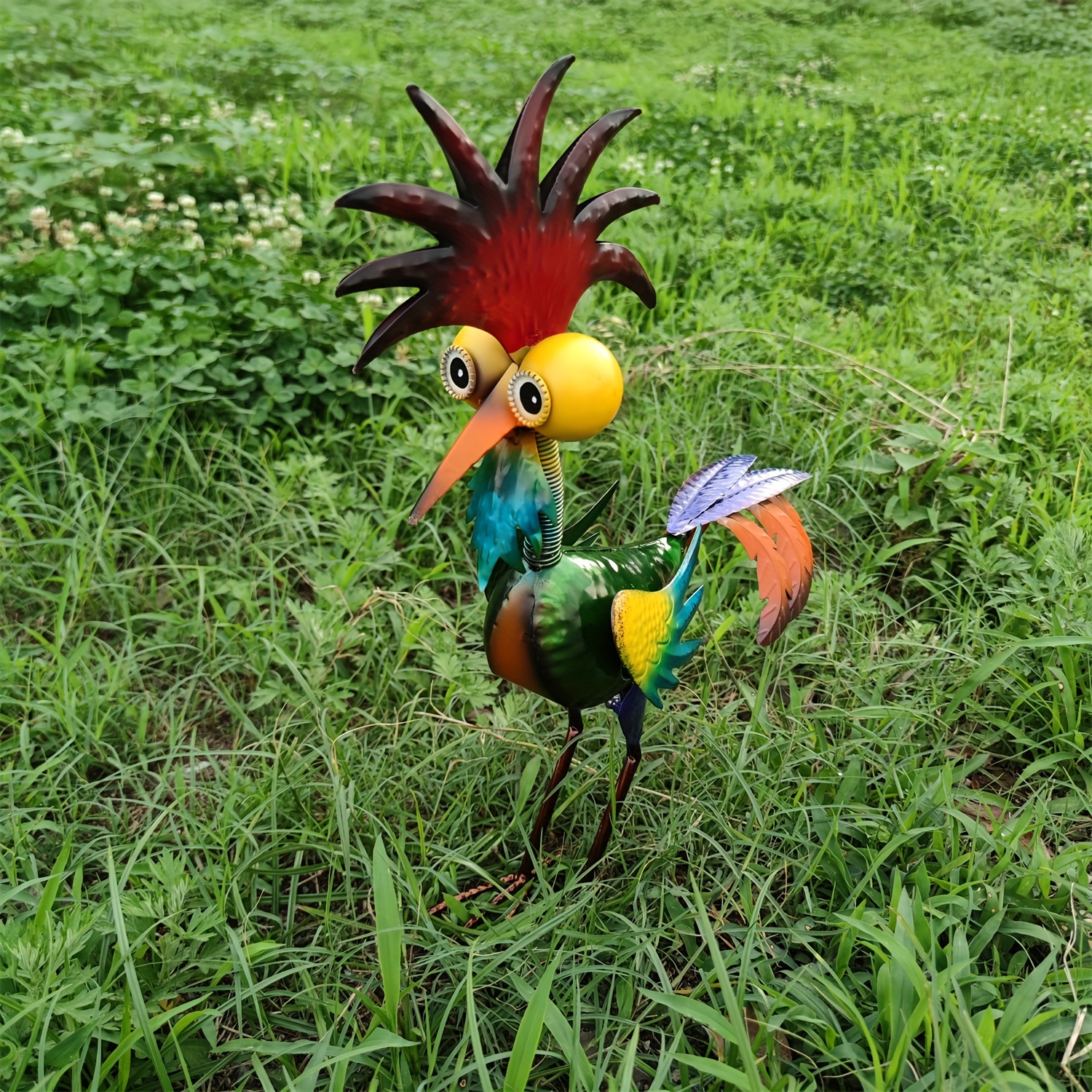 Image of Metal Rooster Garden Decorative Sculpture Patio Lawn Pond Patio Art Home Statue Porch