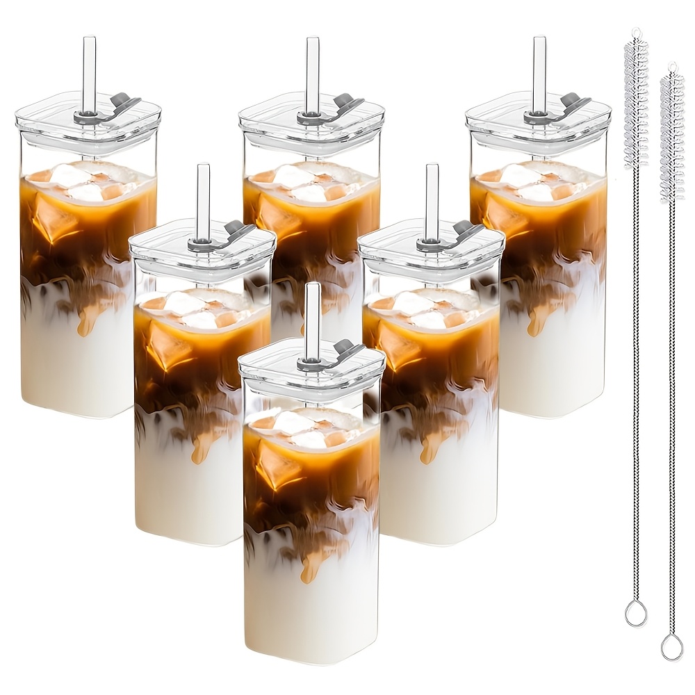TEMU 4/6pcs 14oz Tumblers, With Lids And Straws, Cups, High Borosilicate Glass Cups, Coffee Cups, Water Bottles, Tea Cups, Coffee Bar Additions,