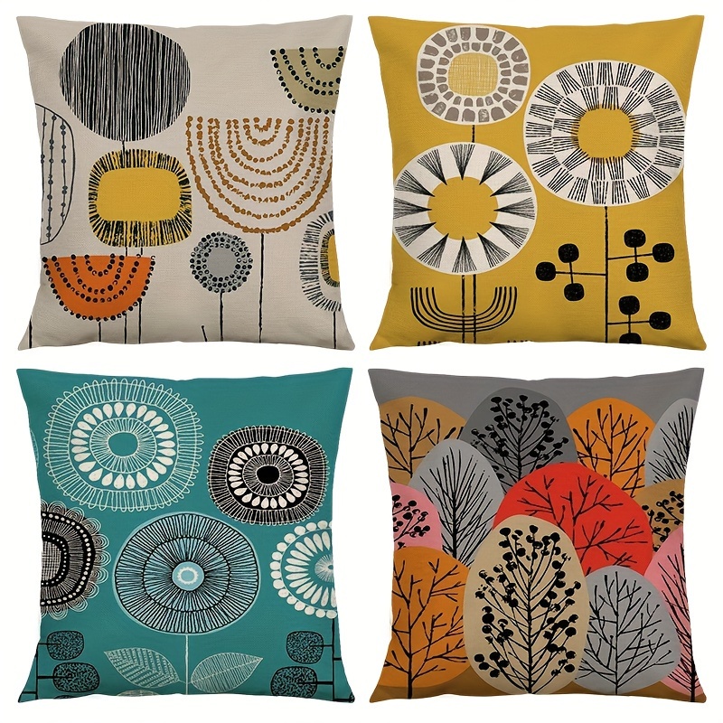 TEMU Set Of 4 Geometric Abstract Linen Pillowcases, Sofa Throw Pillows, Cushion Covers, 4pcs, 45x45cm (18x18 Inches)