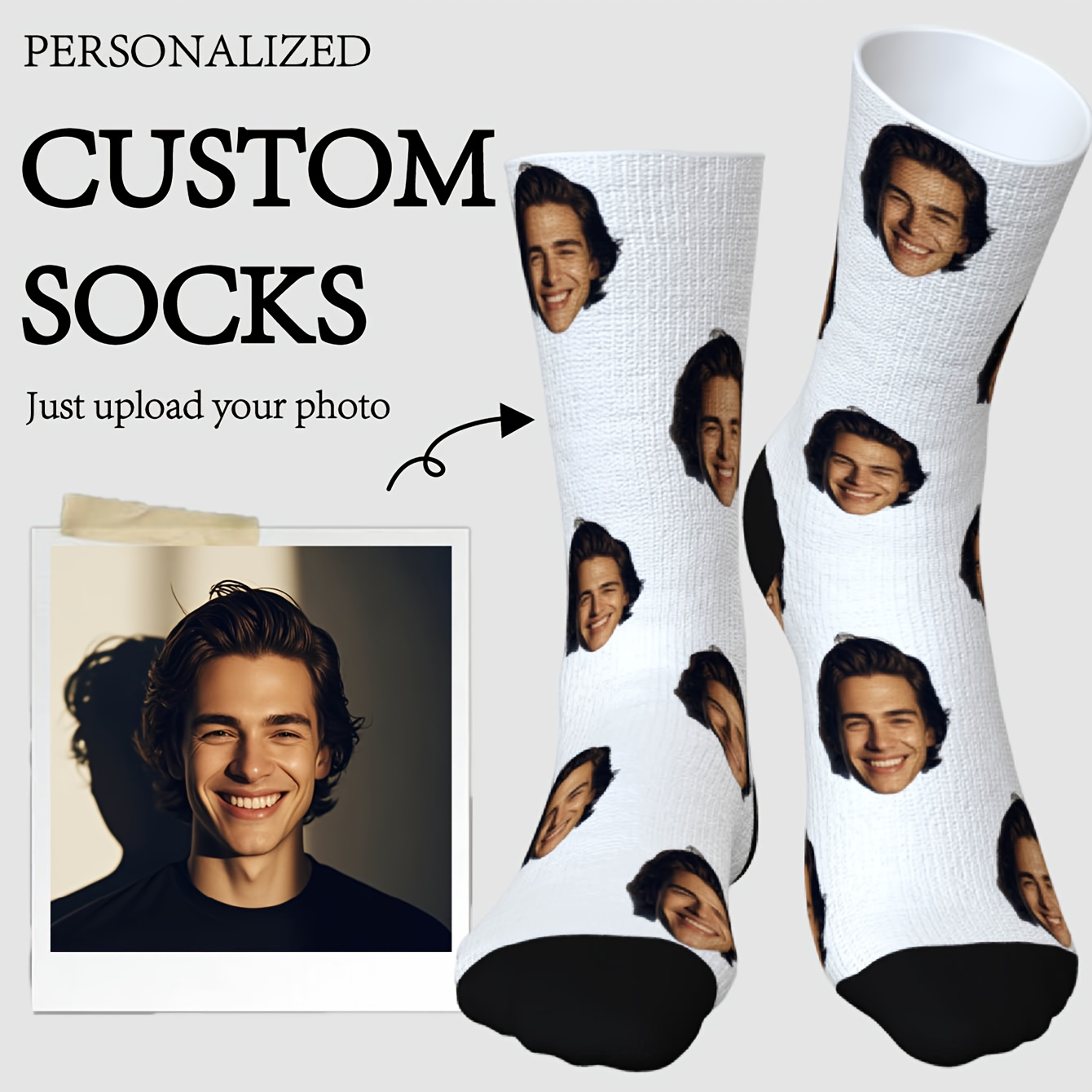 TEMU 1 Pair Personalized Custom Photo Face Socks Suitable For , Your Own Picture, Funny Novelty Picture Socks For Couples Gifts, Wedding Favors,