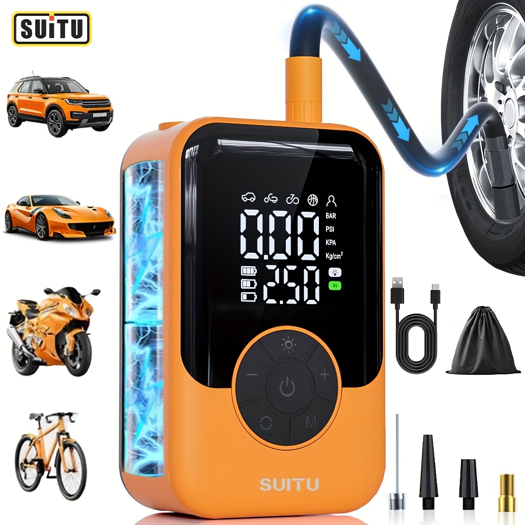 TEMU Wireless Tire Inflator, Cordless Air Compressor, Portable Mini Car Air Pump, Equipped With Digital Display Gauge And Led Light, Accurately