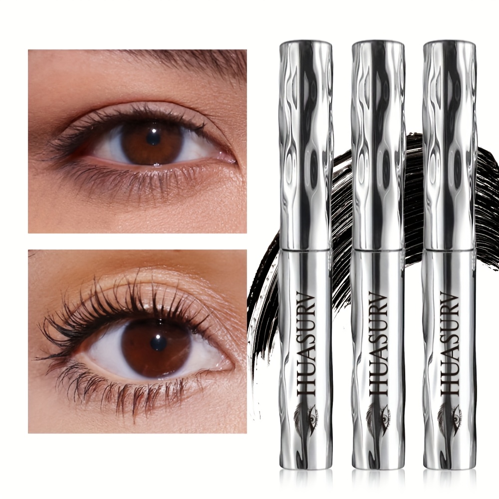Image of 3pcs Huasurv Long-lasting Mascara - Waterproof, Volume, Steel Tube Mascara With , Perfect For Cosplay, Halloween, Parties, And Music Festivals