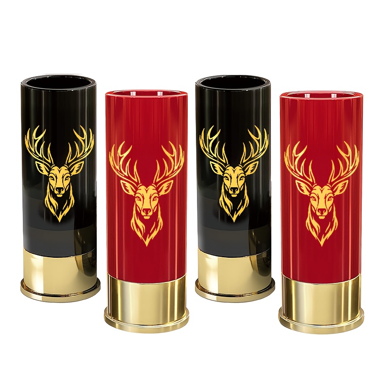 2 4pcs deer head plastic shot glasses black and red reusable for whiskey tequila liquor ideal for christmas and birthday party hunting themed gifts