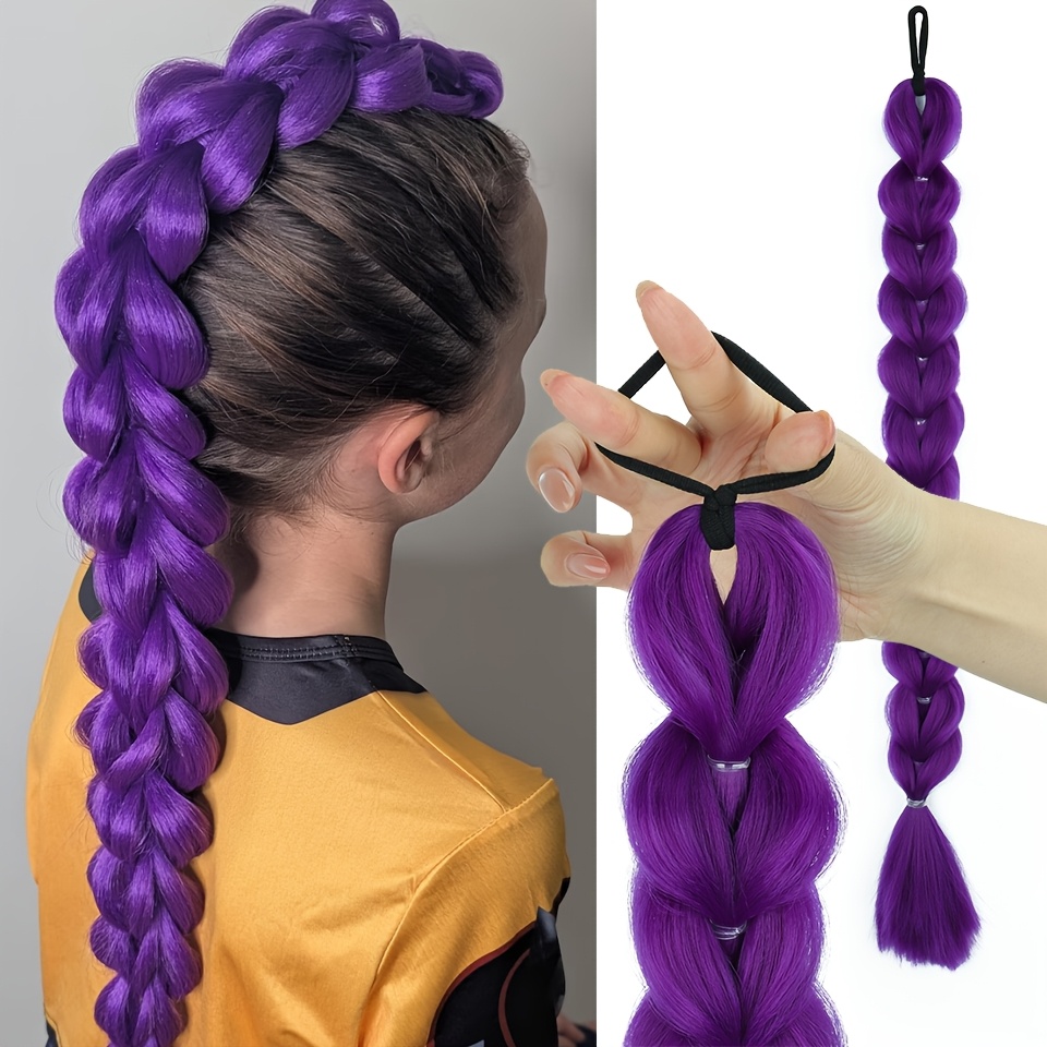 TEMU a Intrecciata Viola Intrecciata, Lunga Liscia per Cosplay, Accessorio per Capelli da Donna per Ruolo di Gioco di Natale, Capodanno e Carnevale