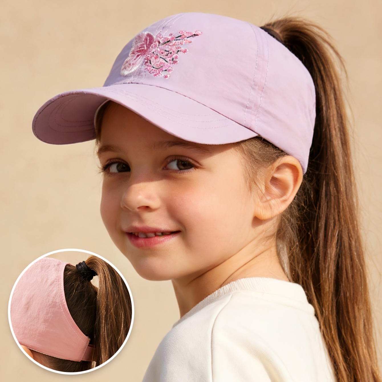 Girls' Embroidered Baseball Cap, Ponytail Quick-dry Hat, Versatile Sun Hat For Summer , Suitable For Aged 3-8 Years