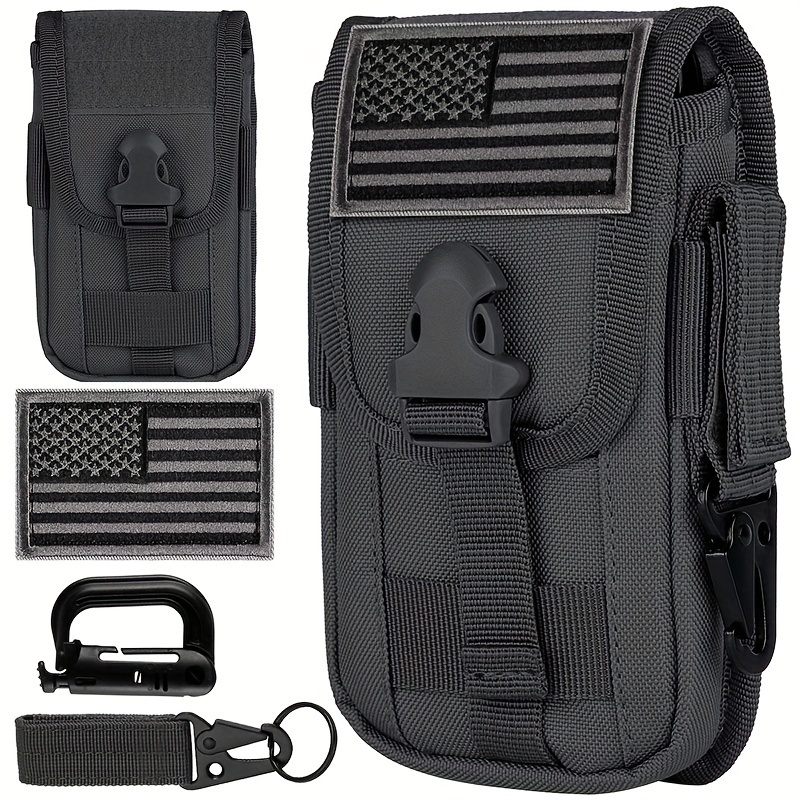 

Cell Phone Holster Pouch, Smartphone Pouch Case Molle Attachment Gadget Bag, Belt Waist Bag For 4.7"-6.7" With Flag Patch, D-ring And Gear Clip