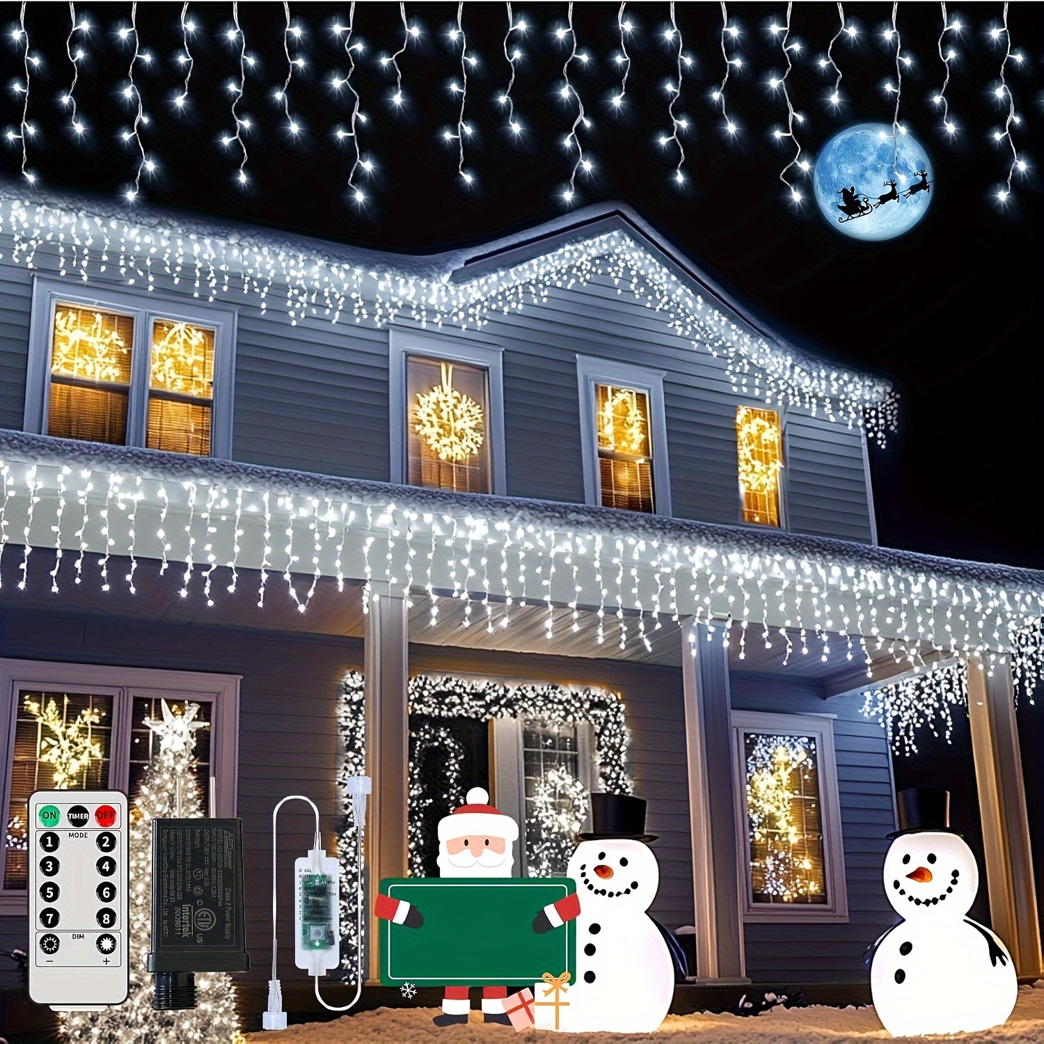 

Lug In Icicle Lights Outdoor 72ft 8 Icicle Christmas Lights Icicle String Lights Remote Timer For Party Wedding Christmas Decorations-white Warm Colour