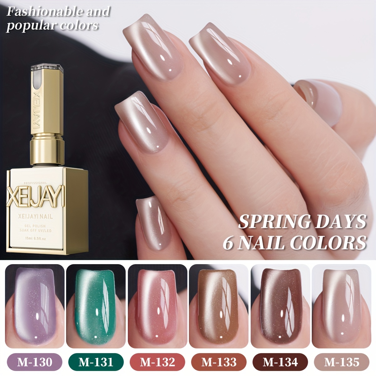 Image of Cat Eye Nail Polish Set 6 Colors 15ml Reflective Magnetic Nail Gel Soaking Led Gel Salon Female Nail Art Tools Fashion Holographic Nail Art