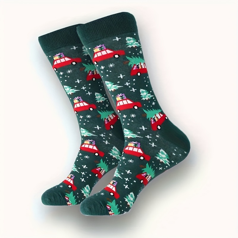 Image of Pair Of Christmas Car Casual Mid-calf Socks For Boys And Girls