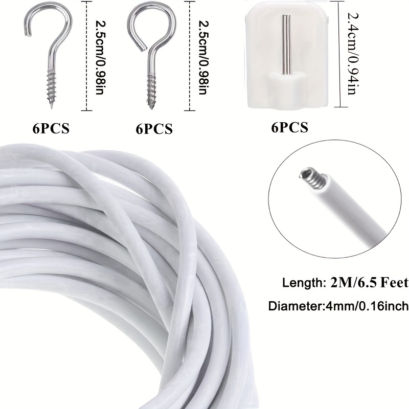 Image of 2-meter Self-adhesive Curtain Rod Set With 6 Pairs Of Hooks + -drill Mounting Hooks, Tool For Window And Mesh Curtains, Diy Home Decoration Accessories