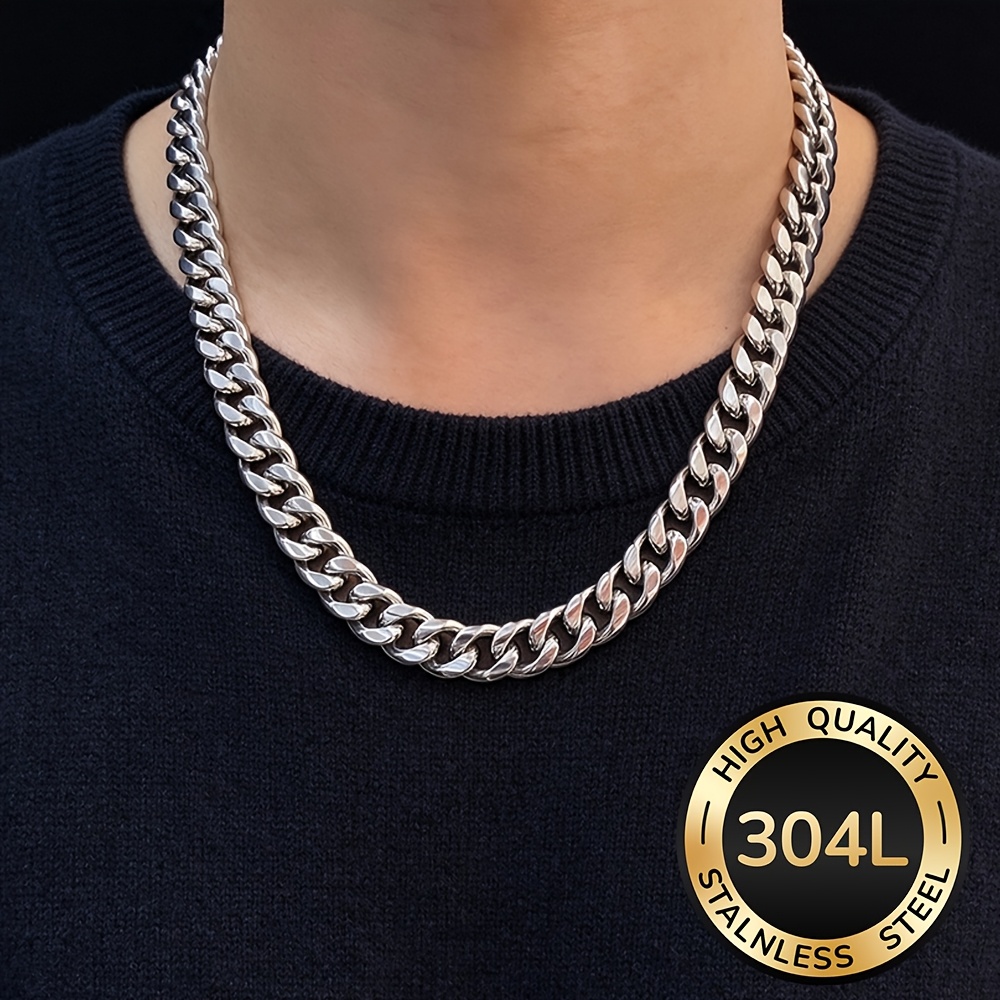 TEMU 304l 304l 304l Stainless Steel Necklace, Hip-hop Street Accessory, Men's Hypoallergenic, Fade Resistant, Easy And Fashionable Chain Necklace,