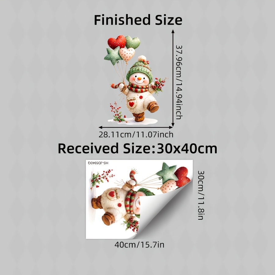 TEMU 1pc Cute Christmas Snowman Static Cling Window Sticker, Glass Sticker, Double-sided , Reusable, Snowman With Balloon Berry Decals, Lovely For
