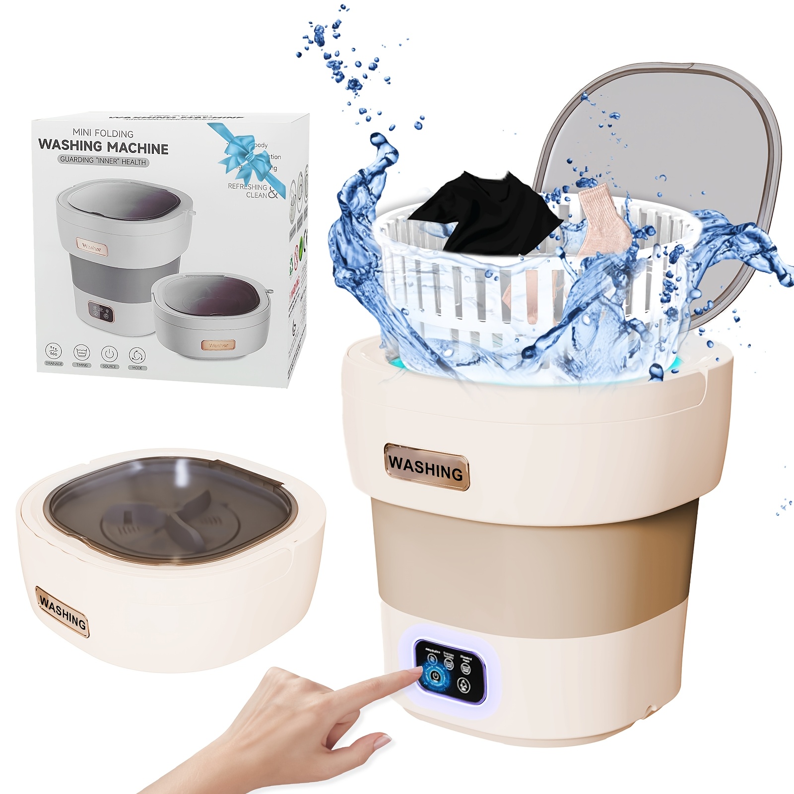 

15l Portable Mini Washing Machine, Foldable Washer With Spin Dryer, Small Collapsible Lavadora Portatil, Compact Luandry Washer For Baby Clothes, Underwear, Socks, Travel, Camping Apartments Brown