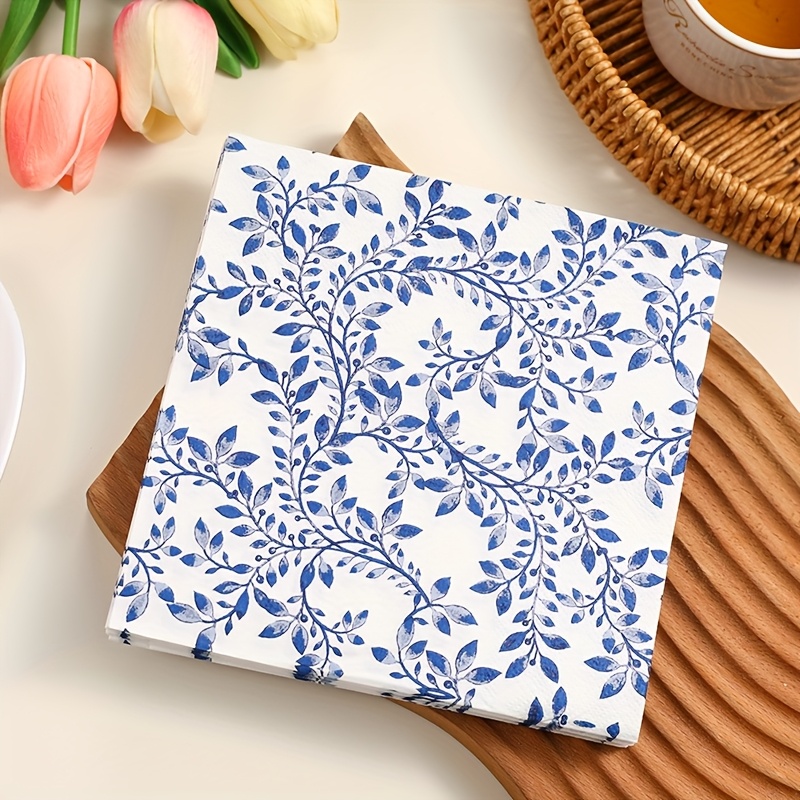 E-shop 33 * 33CM Doppellagige Frühlingsblaue Weinranken Druck Servietten Party Servietten Hotel Café Dekoration Servietten Geburtstagsparty