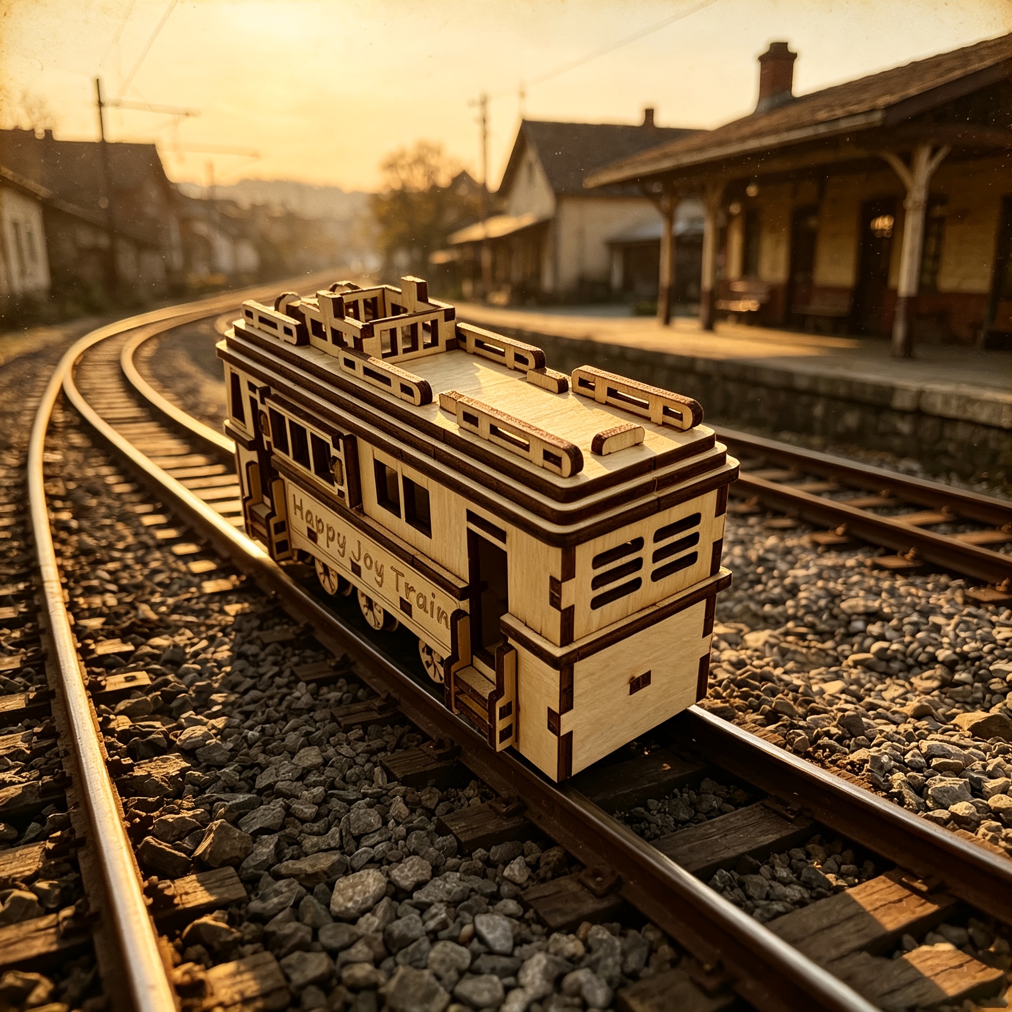 Wooden Tram Craft Ornament, 3D Puzzle Model