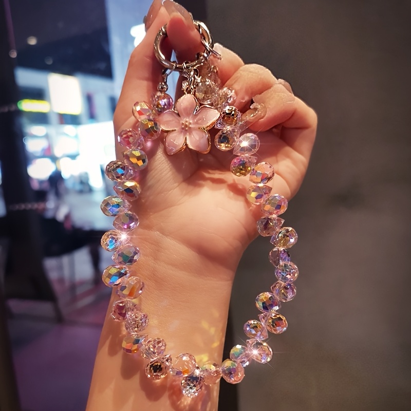 TEMU 1pc -like Beaded Handbag Strap With Flower Pendant, Short Wrist Lanyard, Phone Case Strap, Can Be Used As A Keychain Or Bag Charm, Includes 1