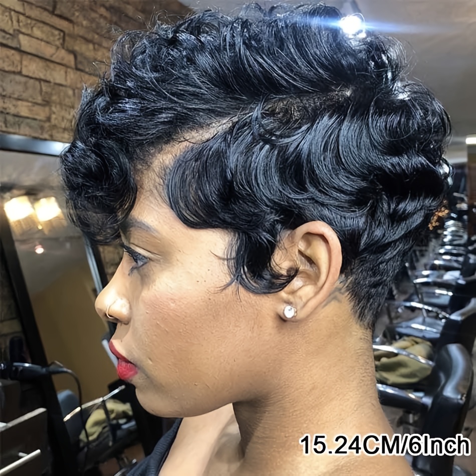 TEMU Chic 6-inch Natural Black 13x4x1 Lace Front Wig For Women - Loose Wave, Side Parted Cut Bob Style, & , 180% Density Human Hair