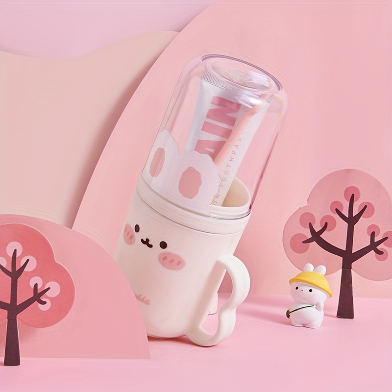 TEMU A Odorless Travel Toothbrush Box And Mouthwash Cup Set - Portable, Plastic Toothpaste Cup, Cute Rabbit Design, Bathroom Mouthwash Cup,
