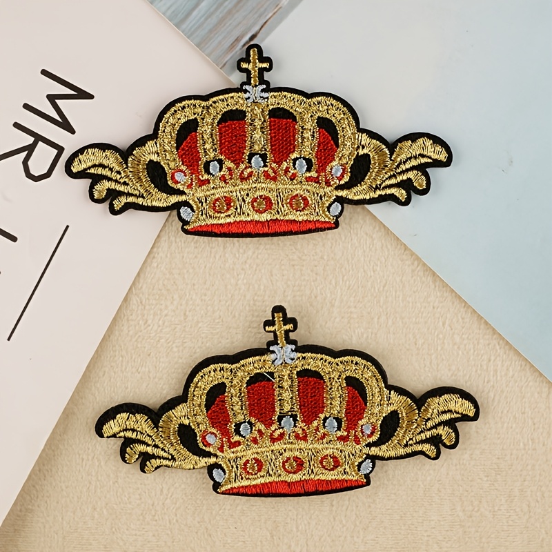 2pcs Multicolor Crown Embroidered Patches, Cartoon Anime Style Iron-on/sew-on Appliques For Clothing, Bags, Hats & Home Decor