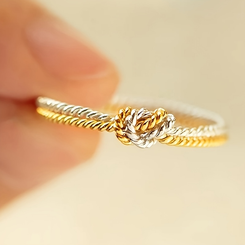 

Elegant Two-tone Knot Ring For Women, 1pc Minimalist Rope Style Promising Band, Fashion Accessory For Daily & Casual Party