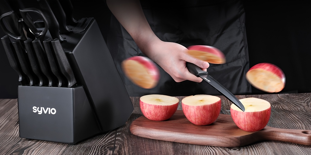 Knife Sets for Kitchen with Block, 14pcs/21pcs Kitchen Knife Set with Sharpener, with Heavy Poultry Shears And 6pcs Serrated Steak Knives Razor-Sharp, Stainless Steel, Lightweight, Anti-Slip Handle Self Sharpening, Dishwasher Safe, Anti-slip Handle