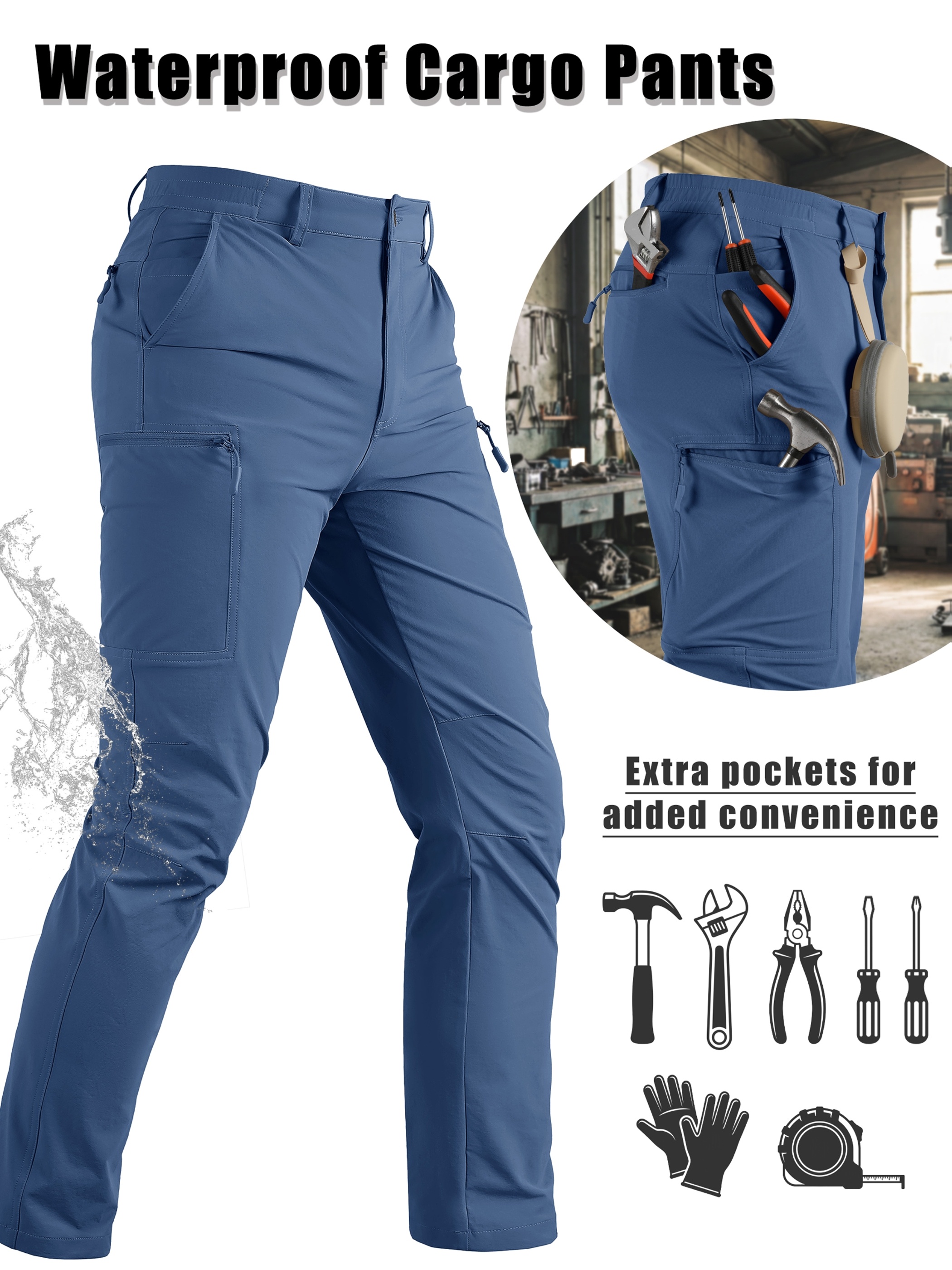 mens cargo pants spring hiking pants quick dry tear resistant stretch fabric breathable moisture wicking lightweight elastic waistband 3d tailoring 6 pockets outdoor trousers   fishing travel camping spring summer work wear