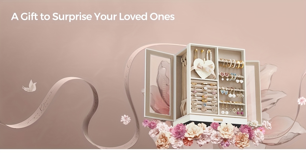   jewelry box 360° rotating, jewelry storage case with 5 drawers, jewelry organizer, glass window,  , vertical jewelry storage,  , glasses, earrings, rings, necklaces, big jewelry, gifts for men, women, friends Product details 5