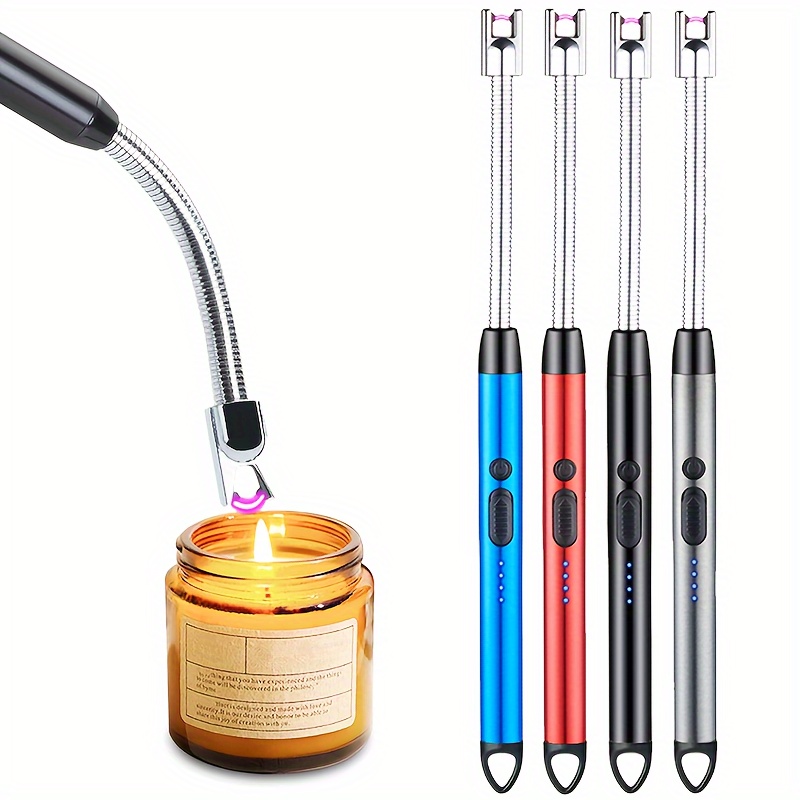 4pcs Candle Flame USB Rechargeable Electric Lighter with Flexible Neck Flameless Windproof 360-Degree Arc Lighter with LED Battery Indicator and Safety Switch, Suitable for Aromatherapy Candles Barbecue Grill Camping Barbecue