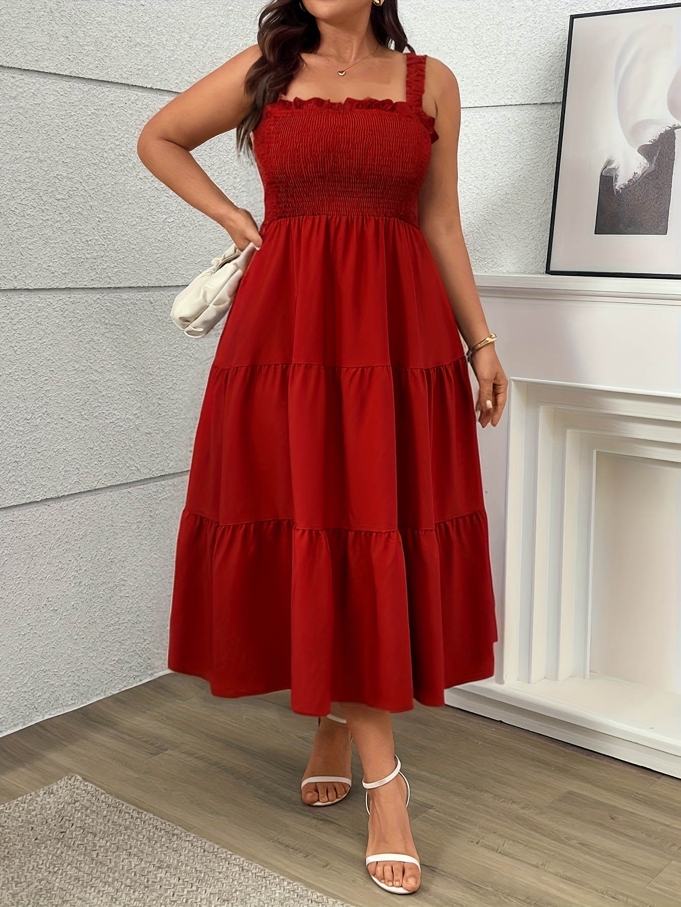 chinese dress ladies Full Size Casual Loose Fit Round Neck Midi Dress Plus Size main image 1