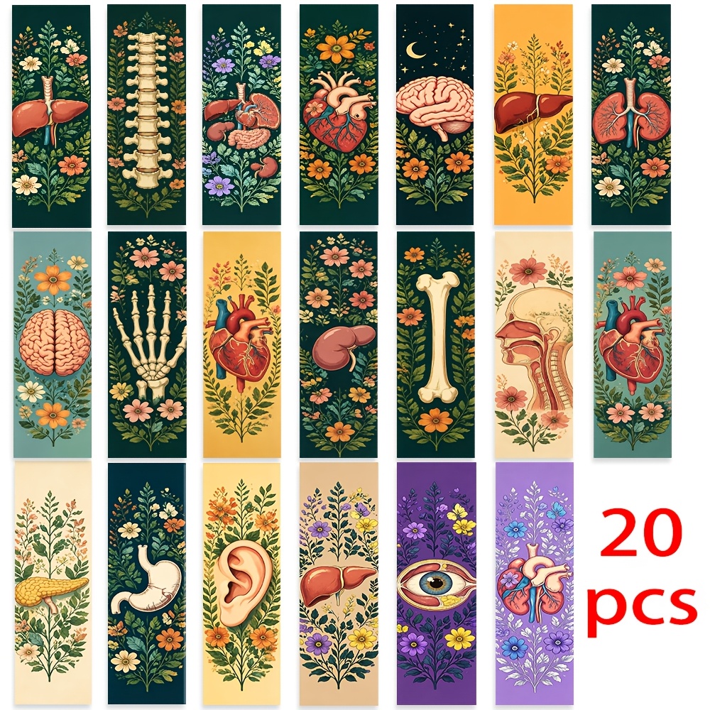 TEMU Set di 20 segnalibri illustrazioni di organi e piante, separatori di pagina, regalo per gli dei libri, separatori di pagina per il a scuola,