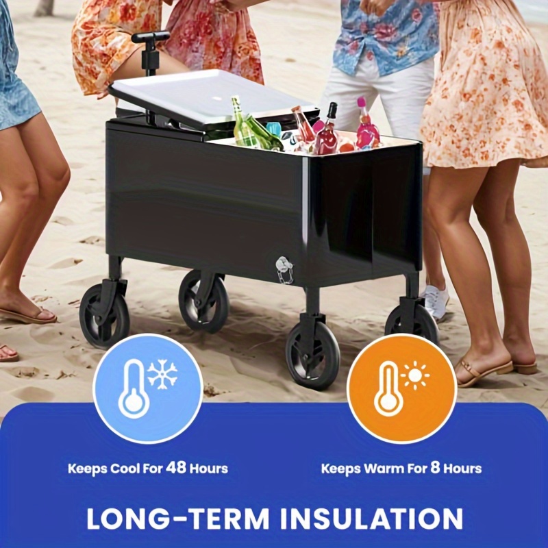 80 Quart Portable Cooler Ice Chest Cozrex Wagon Rolling Cooler Cart with Adjustable Handle, 360° Swivel Wheels & Bottle Opener
