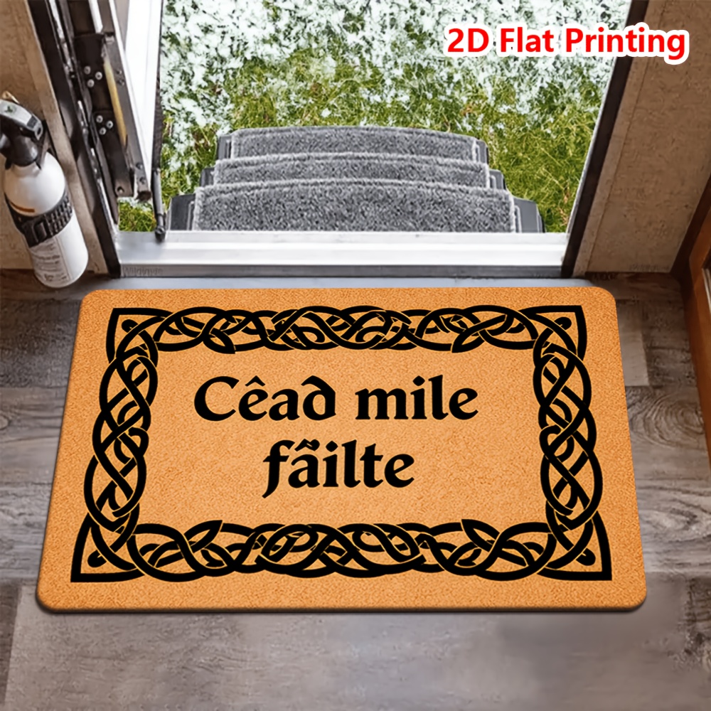 TEMU Product: 1pc Flannel + 1cm Thick Sponge Material Doormat, Celtic Doormat With " Mile " Welcome Message, Ideal For , Living Rooms, Kitchens,