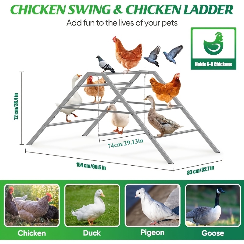 TEMU Chicken Perches For Chicken Coops - Durable Grey Metal Perches With Swing And Ladder For Backyard Poultry Houses, Multi-level Chicken Perches And Play Accessories, Safe And Space-saving Design