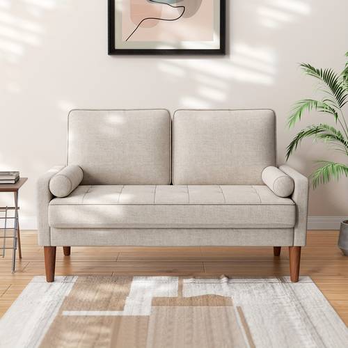 linen sofa with small 2 seater for living room bedroom office comfy couch with armrests seat in ashbeige