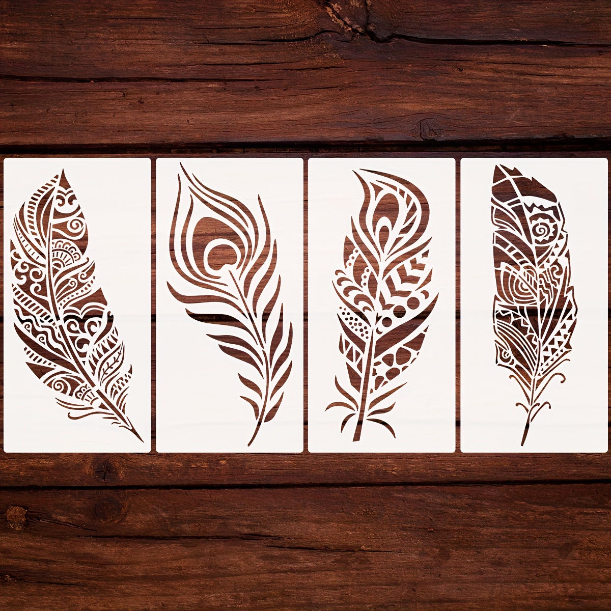 

Czong 4-pack Feather Mandala Stencils For Painting, Reusable Plastic Wall Decor Painting Templates With Decorative For Diy Crafts, Home Décor & Art Projects