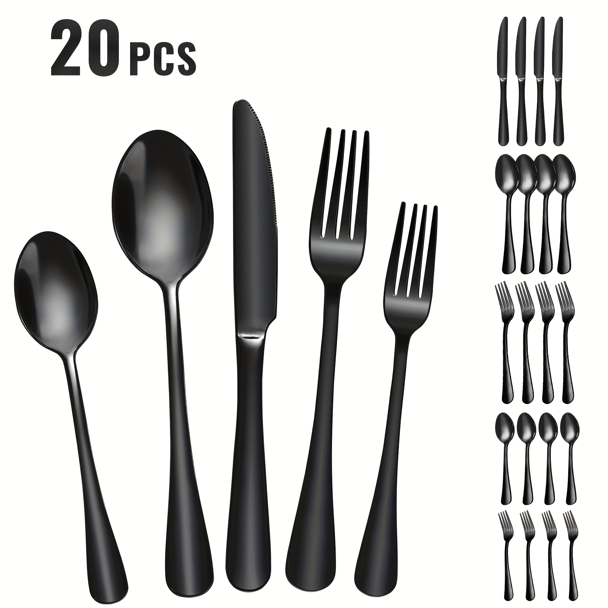 TEMU Ensemble de Couverts, 20 pièces - Set Moderne en Acier Inoxydable pour 4 Personnes, Couteau//Cuillère, , Lavable au Lave-Vaisselle, Vaisselle de