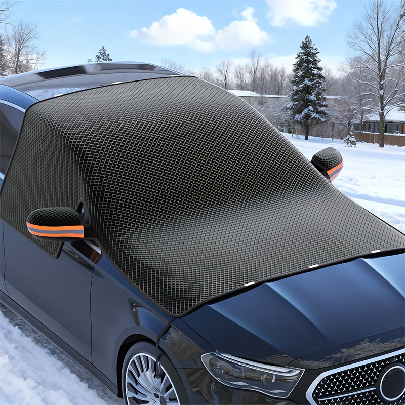 TEMU Car Windshield Snow & Sun Shade: Winter Snow/frost Resistant, Summer , Fast . Reflective Strips, 5 Magnets, Oxford Cloth, Foldable, Fits Cars &